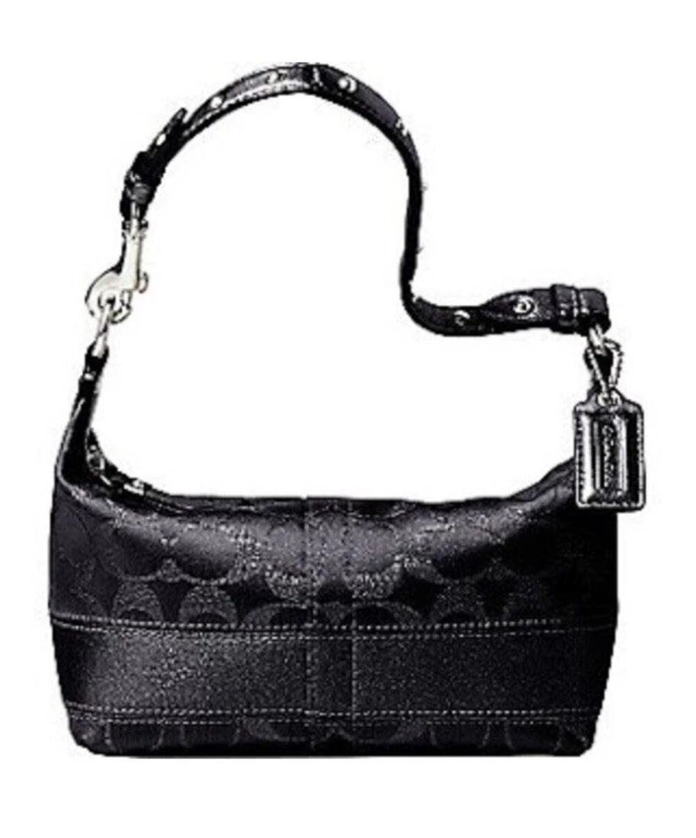Coach Signature Monogram Canvas Mini Shoulder Bag single leather shoulder strap